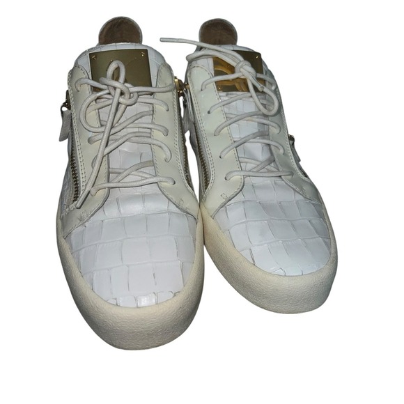 Giuseppe Zanotti Low Top Crocodile  Leather White Zip Sneakers Sz 45 Avant Garde - Picture 1 of 10
